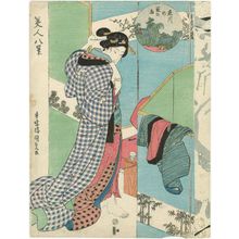 Japanese Print "Night Rain at Tachikawa (Tachikawa no yoru no ame), from the series Eight Views of Beauties (Bijin hakkei)" by Utagawa Kunisada, 歌川国貞 (Utagawa Kunisada I (Toyokuni III))