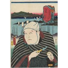 Utagawa Kunisada: Ejiri: (Actor Nakayama Bungorô II as) Yajirobei, from the series Fifty-three Stations of the Tôkaidô Road (Tôkaidô gojûsan tsugi no uchi) - Museum of Fine Arts