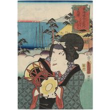 Utagawa Kunisada: Ôtsu: (Actor Iwai Kumesaburô III as) Matabei's Wife Otoku (Matabei nyôbô Otoku), from the series Fifty-three Stations of the Tôkaidô Road (Tôkaidô gojûsan tsugi no uchi) - Museum of Fine Arts