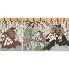 Utagawa Kunisada: Actors as Sakata Kintoki (R), Minamoto Yorimitsu Ason and the Spirit of the Earth Spider (Tsuchigumo no seirei) (C), and Watanabe Tsuna (L) - Museum of Fine Arts