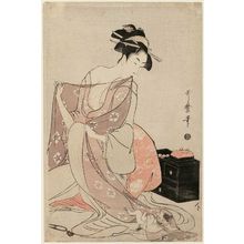 Kitagawa Utamaro: Woman Sewing and Playful Kitten - Museum of Fine Arts
