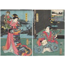 Utagawa Kunisada, 歌川国貞 (Utagawa Kunisada I (Toyokuni III))による浮世絵「Actors Nakamura Fukusuke I as Yokoyama Tarô (R), Nakamura Tomijûrô II as nyôbô Asaka (L)」