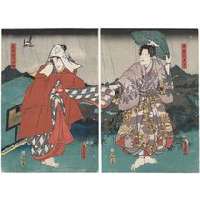 Utagawa Kunisada: Actors Bandô Shûka I as Shiranui Daijin (R), Arashi Rikaku II as Hananomura no Chigusa (L) - Museum of Fine Arts