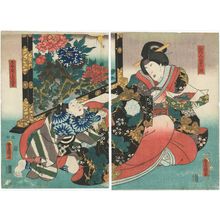 Utagawa Kunisada: Actors Nakamura Tomijûrô II as the wet nurse Shigenoi (R), Ichimura Uzaemon XIII as Jijenjo no Sankichi (L) - Museum of Fine Arts