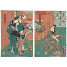 歌川国貞: Actors Kataoka Gadô II as Florist (Hanaya) Tokubei (R) and Nakamura Daikichi III as Tokubei's Wife (Tsuma) Ofusa (L) - ボストン美術館