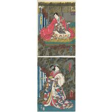 Utagawa Kunisada: Actors Ichikawa Danjûrô VIII as Narukami Shônin (T) and Bandô Shûka I as Kumo no Taema (B) - Museum of Fine Arts