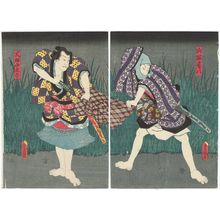 歌川国貞: Actors Sawamura Chôjûrô V as Yamabayashi Fusahachi (R) and Arashi Kichisaburô III as Inuta Kobungo (L) - ボストン美術館