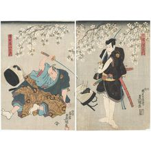 日本版画 "Actors Ichikawa Danjûrô VIII as Fuwa no Banzaemon (R) and Bandô Mitsugorô IV as Nagoya Sanzaemon (L)" 由 Utagawa Kunisada, 歌川国貞 (Utagawa Kunisada I (Toyokuni III)) 创作