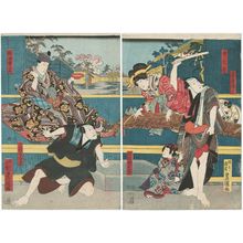 Utagawa Kunisada: Actors Ichimura Uzaemon XII as Ibaraya Denzô, Fujikawa Kayû III as Dô Kujû, Ichikawa Saizaburô as Masayasu's daughter Otsuru (R), Ichikawa Danjûrô VIII as Akita Hide ie, Nakamura Gennosuke II as Shimobe Minahei (L) - Museum of Fine Arts