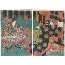 Utagawa Kunisada: Actors Arashi Rikan III as Hangaku-jo (R) and Ichikawa Danjûrô VIII as Asari no Yoichi (L) - Museum of Fine Arts