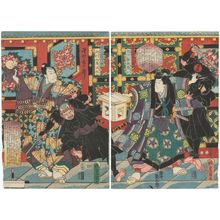 Utagawa Kunisada: Actors Iwai Kumesaburô III as Inue Shinbei Masashi (R) and Sawamura Chôjûrô V as Inumura Daikaku Masanori (L), from the series Eight Dog Heroes of Satomi (Satomi Hakkenshi no hitori) - Museum of Fine Arts
