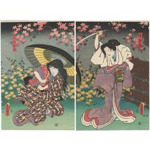 Utagawa Kunisada: Actors Sawamura Chôjûrô V as Tsubone Iwafuji (R), Onoe Kikujirô II as Servant Ohatsu (L) - Museum of Fine Arts