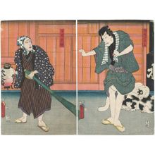 日本版画 "Actors Ichikawa Danjûrô VIII as Mukôkizu no Yosa (R), Ichikawa Kodanji IV as Genan Chûsuke (L)" 由 Utagawa Kunisada, 歌川国貞 (Utagawa Kunisada I (Toyokuni III)) 创作