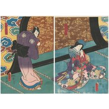 Utagawa Kunisada: Actors Iwai Kumesaburô III as Iruka's sister Tachibana-hime (R), Ichikawa Danjûrô VIII as Eboshiori Motome (L) - Museum of Fine Arts