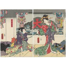 Utagawa Kunisada: Actors Onoe Baikô IV as the Beloved Mistress (Aishô) Shige no kata (R) and Ichikawa Kodanji IV as Nanakusaemon (L) - Museum of Fine Arts