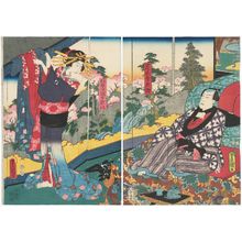 Utagawa Kunisada: Actors Kataoka Gadô II as Arakiya Gokyô (R) and Iwai Kumesaburô III as Segawa, a Courtesan (Yûkun) of the Matsudaya (L) - Museum of Fine Arts