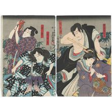 歌川国貞: Actors Bandô Shûka I as Tadakiyo's wife Shirayû, Seki Sanjûrô III as Dainichi-bô (R), Ichimura Uzaemon XII as Asamaru, Nakamura Utaemon IV as Hôsaku (L) - ボストン美術館