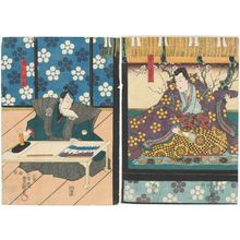 Utagawa Kunisada: Actors Ichimura Uzaemon XII as Sugawara Michizane kô (R), Sawamura Chôjûrô V as Takebe Genzô (L) - Museum of Fine Arts