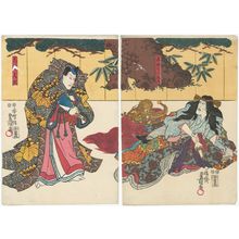 日本版画 "Actors Ichikawa Ebizô V as Ishidano Tsubone (R) and Ichikawa Danjûrô VIII as Mashiba Hisatsugu (L)" 由 Utagawa Kunisada, 歌川国貞 (Utagawa Kunisada I (Toyokuni III)) 创作