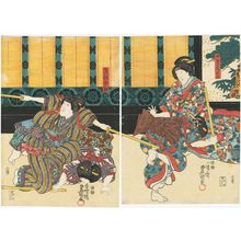 日本版画 "Actors Onoe Kikujirô II as Chûrô Onoe (R) and Iwai Kumesaburô III as the Servant (Meshitsukai) Ohatsu (L)" 由 Utagawa Kunisada, 歌川国貞 (Utagawa Kunisada I (Toyokuni III)) 创作