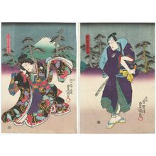 歌川国貞: Actors Ichikawa Danjûrô VIII as Hayano Kanpei (R) and Bandô Shûka I as Koshimoto Okaru (L) - ボストン美術館