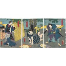 Utagawa Kunisada: Actors Kawarazaki Gonjûrô I as Shume Kokingo (R), Ichikawa Kodanji IV as Igami no Gonta (C), and Onoe Kikugorô IV as His Wife (Nyôbô) Kosen (L) - Museum of Fine Arts