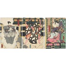 Utagawa Kunisada: Actors Bandô Hikosaburô V as Danjô's Older Sister (Ane) Yashio, Onoe Kikugorô IV as Tsubone Masaoka (R), Kawarazaki Gonjûrô I as Arajishi Otokonosuke (C), and Bandô Hikosaburô V as Nikki Danjô (L) - Museum of Fine Arts