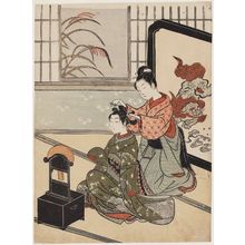 鈴木春信: Autumn Moon of the Mirror, from the series Eight Views of the Parlor (Zashiki hakkei) - ボストン美術館