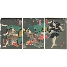 Utagawa Kunisada: Actors Kawarazaki Gonjûrô I as Nagoya Sanza (R), Sawamura Tanosuke III as Kanbayashi Katsuragi (C), and Nakamura Shikan IV as Fuwa Banzaemon (L) - Museum of Fine Arts