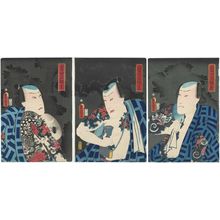 Utagawa Kunisada: Actors Ichikawa Ichizô III (R), Nakamura Shikan IV (C), and Kawarazaki Gonjûrô I (L), Tôsei Sangokushi - Museum of Fine Arts
