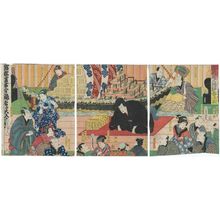 Utagawa Kunisada: Actors Bandô Sajûrô I, Nakamura Tsuruzô I, Nakamura Ganpachi I, Ichikawa Yaozô VI, Ichikawa Shinsha I, Ichikawa Shinnosuke IV, Ichikawa Danzô VI (R), Bandô Kamezô I, Seki Magoroku, Kawarazaki Gonjûrô I, Matsumoto Ichô ?, Arashi Kangorô I (C) SEE NOTES - Museum of Fine Arts