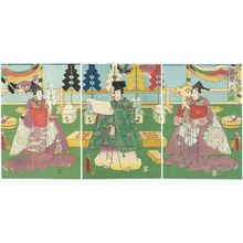 Utagawa Kunisada: Actors Kawarazaki Gonjûrô I (R), Nakamura Shikan IV (C), and Sawamura Tanosuke III (L) - Museum of Fine Arts