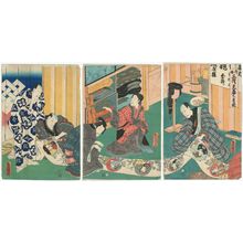 歌川国貞: Actors Kawarazaki Gonjûrô I (R), Sawamura Tanosuke III, Ichimura Uzaemon XIII (C), Arashi Kichiroku I, and Nakamura Shikan IV (L) - ボストン美術館