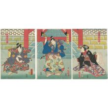 Utagawa Kunisada: Actors Sawamura Tanosuke III as Iwahashi, later Katsuragi (R), Kawarazaki Gonjûrô I as Nagoya Sanza (C), and Nakamura Shikan IV as Fuwa Banzaemon (L) - Museum of Fine Arts