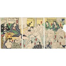 歌川国輝: Flourishing Activity at the Practice Ground of Hidenoyama's Stable (Hidenoyama keikoba han'ei no zu) - ボストン美術館