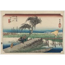 Utagawa Hiroshige: Yokkaichi: Mie River (Yokkaichi, Miegawa), from the series Fifty-three Stations of the Tôkaidô Road (Tôkaidô gojûsan tsugi no uchi), also known as the First Tôkaidô or Great Tôkaidô - Museum of Fine Arts