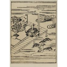 Hishikawa Moronobu: Warrior seated on a veranda while another man writes - Museum of Fine Arts