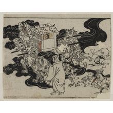 Hishikawa Moronobu: The Shutendoji story (1). Demons bear off a lady in a palanquin and drag away a man. - Museum of Fine Arts