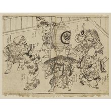 Okumura Masanobu: Gods of Good Luck in a dance around a lantern - Museum of Fine Arts