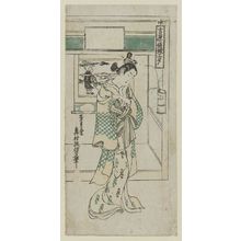 Okumura Masanobu: Poem by Saigyô Hôshi, Center Sheet, from the series Yoshiwara Courtesans for the Three Evening Poems (Yoshiwara keisei sanseki) - Museum of Fine Arts