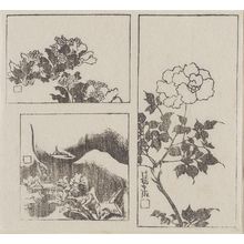 Ogata Kôrin: Three illustrations: Landscape with huts and sailboats; azaleas; peonies - ボストン美術館