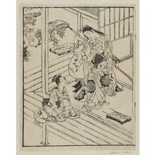Ishikawa Toyonobu: A girl with a halberd and a child. From: Ehon Kotowagusa, vol. 3, sheet 19, reverse. - Museum of Fine Arts