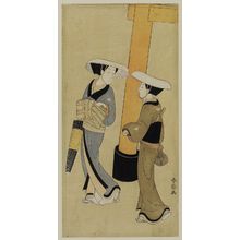 Suzuki Harunobu: Two Travelling Nuns (Bikuni) by a Torii Gate - Museum of Fine Arts