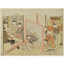 鈴木春信: The Cup of Sake before Bed (Toko-sakazuki), sheet 6 of the series Marriage in Brocade Prints, the Carriage of the Virtuous Woman (Konrei nishiki misao-guruma), known as the Marriage series - ボストン美術館