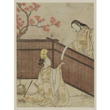 Suzuki Harunobu: Woman Dressed as Palace Servant Burning Maple Leaves - Museum of Fine Arts