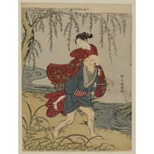 Suzuki Harunobu: Servant Carrying a Young Woman on His Back; Parody of the Akuta River Episode ofTales of Ise - Museum of Fine Arts