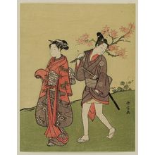 Suzuki Harunobu: Young Woman and Man with Maple Leaves - Museum of Fine Arts