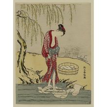 Suzuki Harunobu: Woman Washing Cloth in a Stream - Museum of Fine Arts