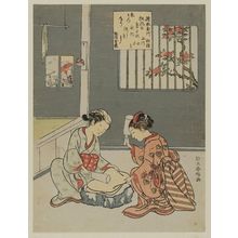 Suzuki Harunobu: The Cloth-fulling Jewel River, a Famous Place in Settsu Province (Tôi no Tamagawa, Settsu no meisho), from an untitled series of Six Jewel rivers (Mu Tamagawa) - Museum of Fine Arts
