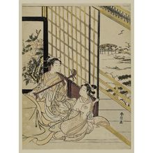 Suzuki Harunobu: Courtesan Playing Shamisen, Looking out at Snowy Landscape - Museum of Fine Arts